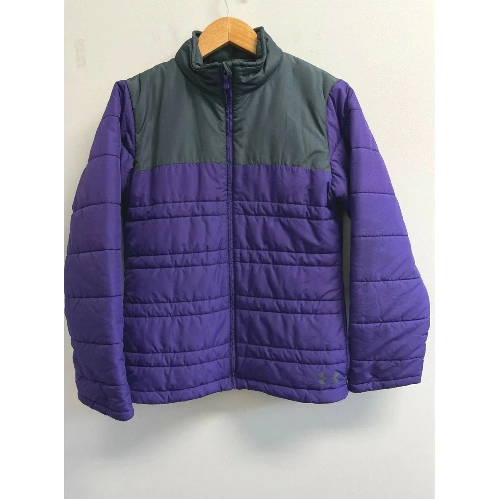 Under Armour‎ Girls Youth L/XL Puffer Jacket Purple/Grey Logo Back